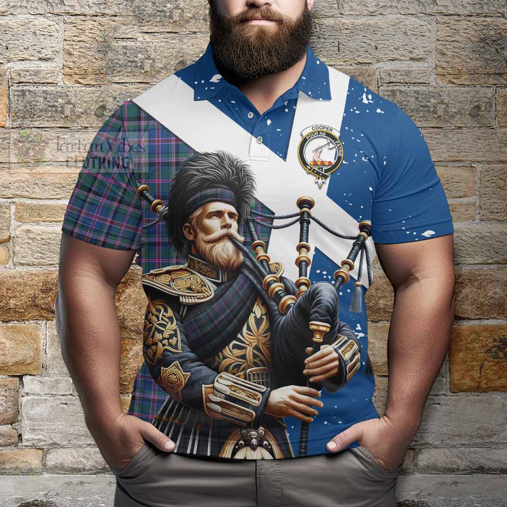 Tartan Vibes Clothing Cooper Tartan Polo Shirt with Family Crest Scottish Bagpiper Vibes