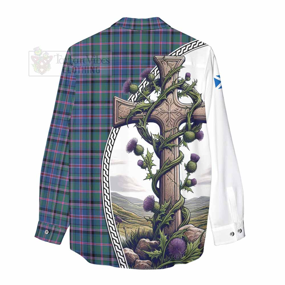 Tartan Vibes Clothing Cooper Tartan Women's Casual Shirt with Family Crest and St. Andrew's Cross Accented by Thistle Vines