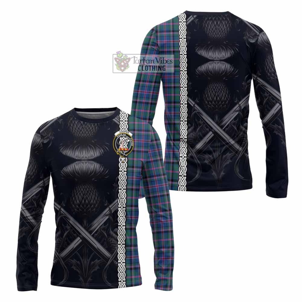 Tartan Vibes Clothing Cooper Tartan Long Sleeve T-Shirt with Family Crest Cross Sword Thistle Celtic Vibes