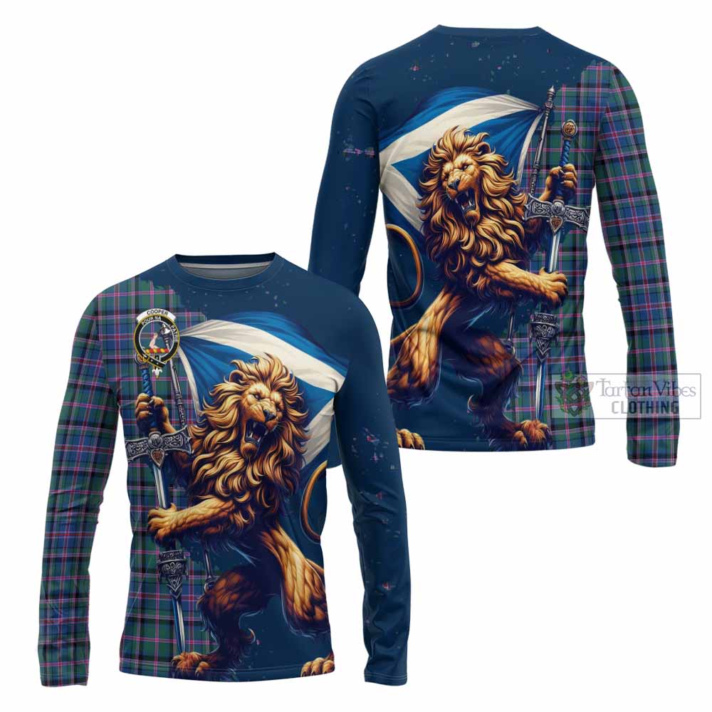 Tartan Vibes Clothing Cooper Tartan Family Crest Long Sleeve T-Shirt with Scottish Majestic Lion