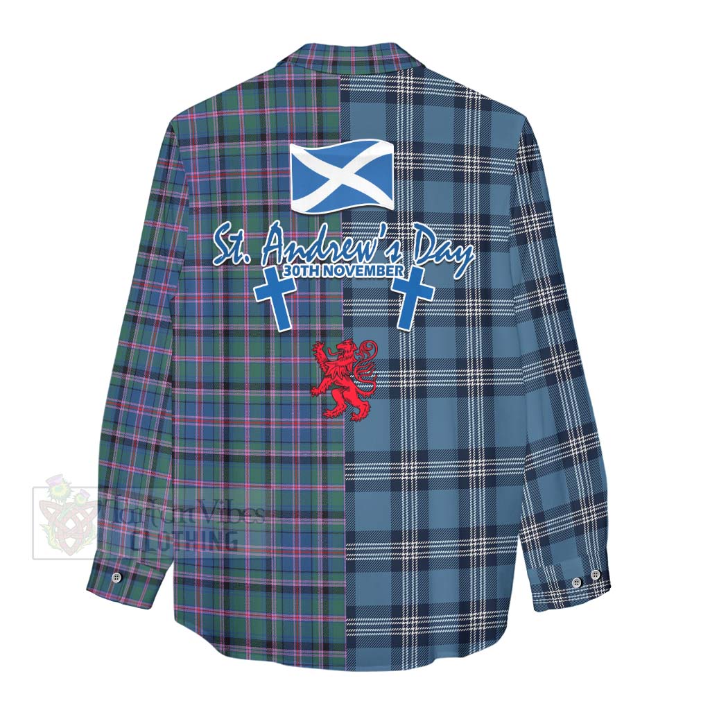 Tartan Vibes Clothing Cooper Tartan Women's Casual Shirt Happy St. Andrew's Day Half Tartan Style