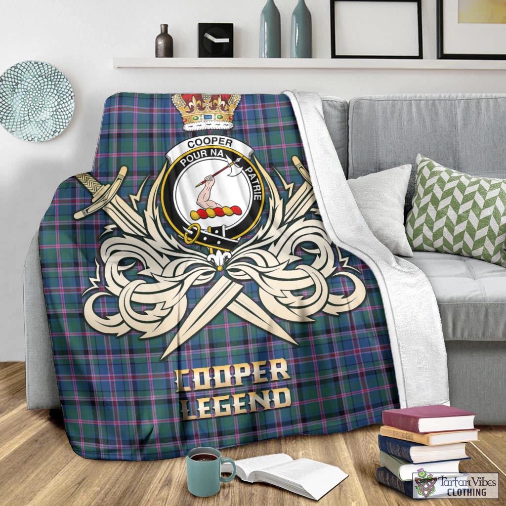 Tartan Vibes Clothing Cooper Tartan Blanket with Clan Crest and the Golden Sword of Courageous Legacy