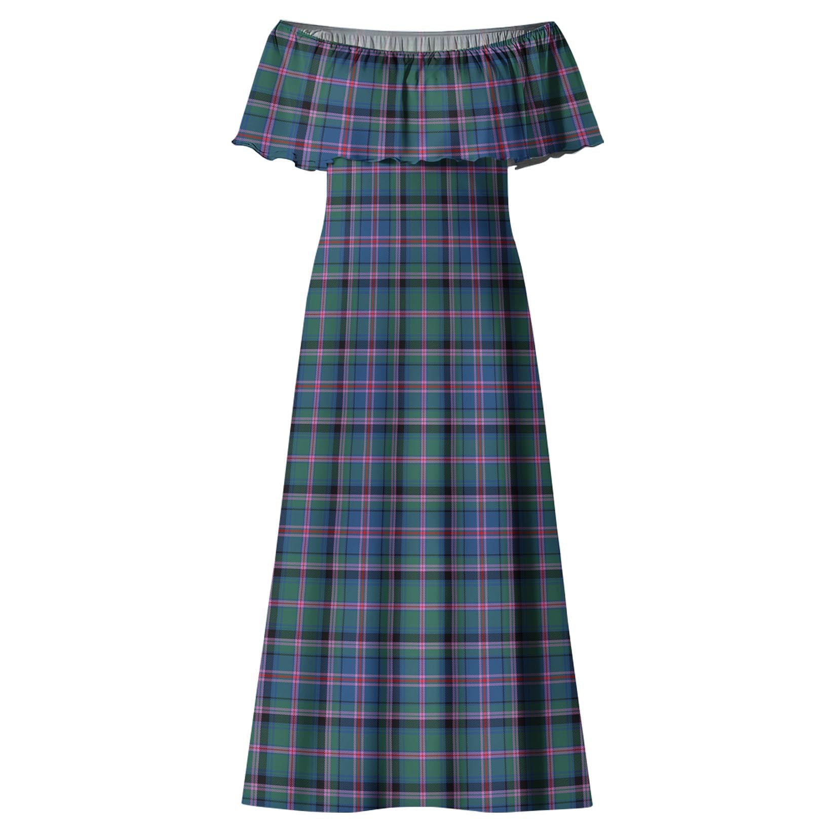 Cooper Tartan Off Shoulder Long Dress - Tartanvibesclothing