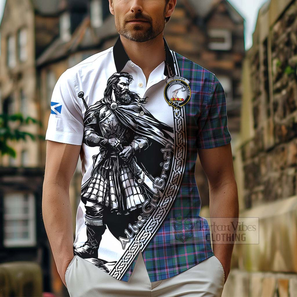 Tartan Vibes Clothing Cooper Tartan Clan Crest Short Sleeve Button Shirt with Highlander Warrior Celtic Style