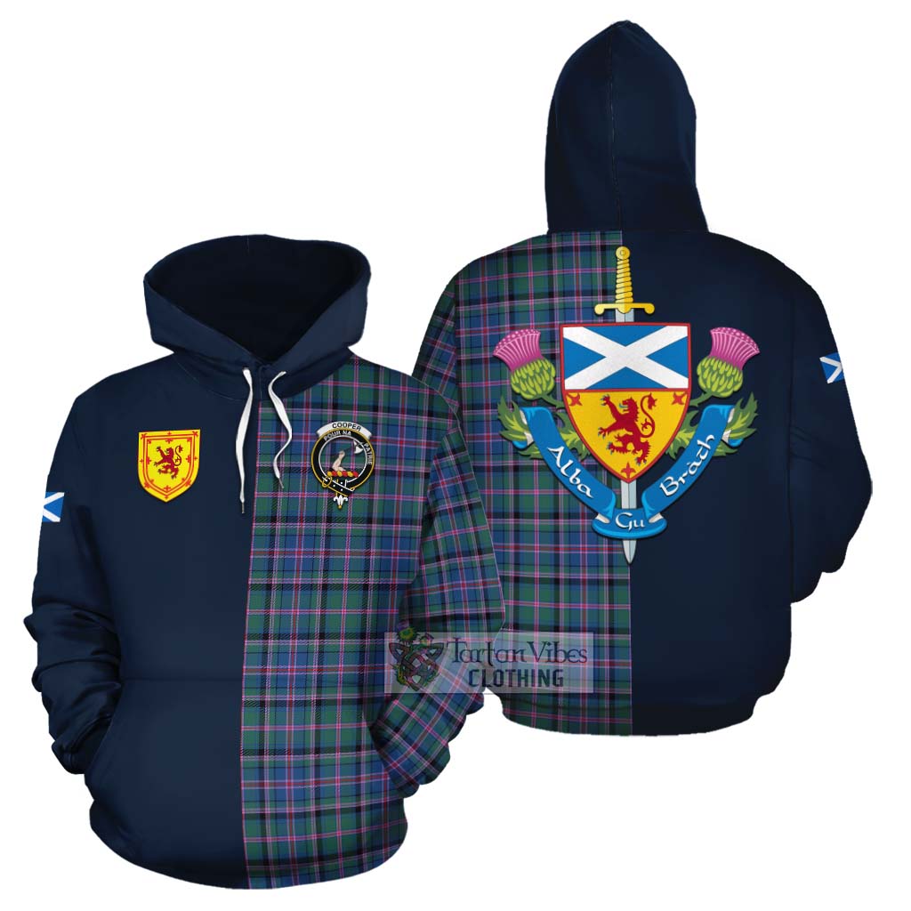 Tartan Vibes Clothing Cooper Tartan Cotton Hoodie Alba with Scottish Lion Royal Arm Half Style