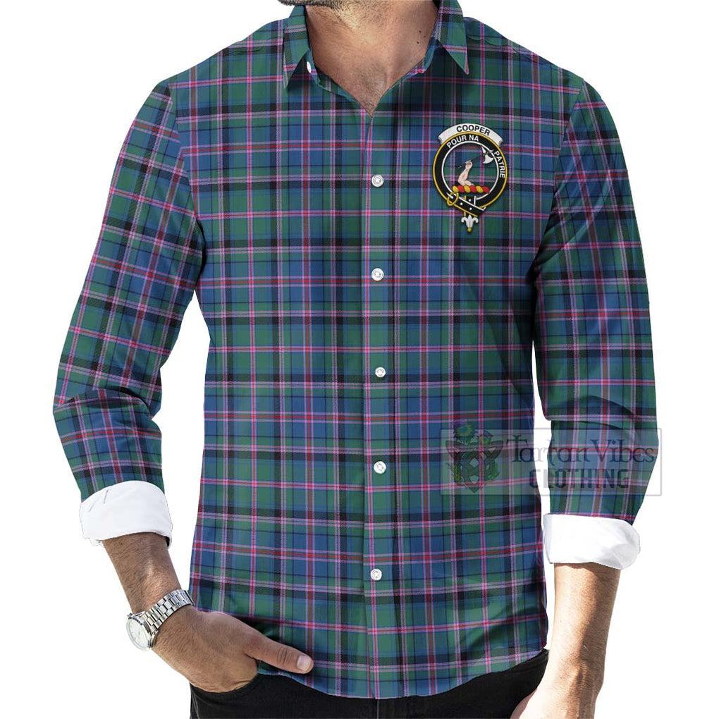 Tartan Vibes Clothing Cooper Tartan Long Sleeve Button Shirt with Family Crest Celtic Skull Style