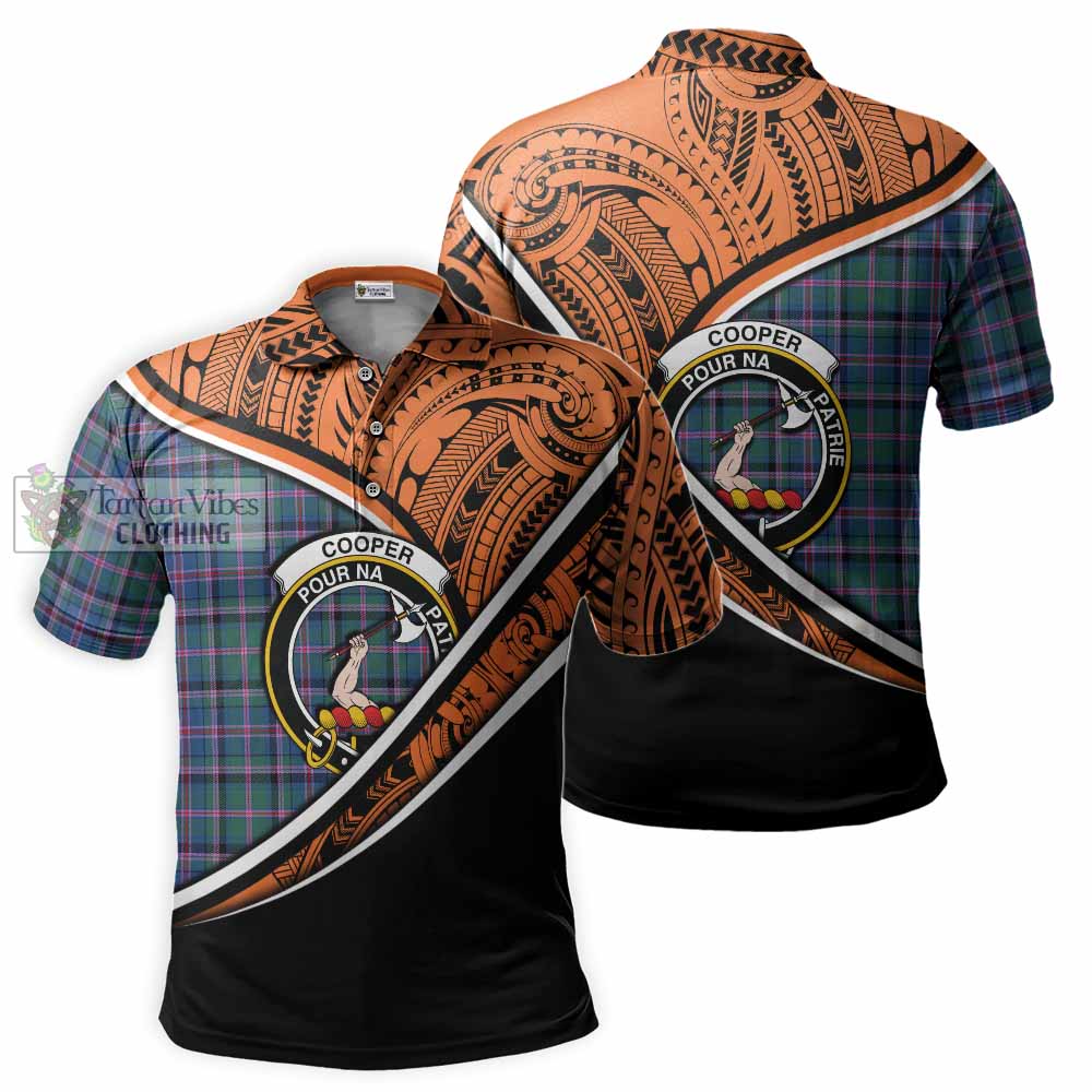 Tartan Vibes Clothing Cooper Crest Tartan Polo Shirt with Maori Tattoo Style - Orange Version