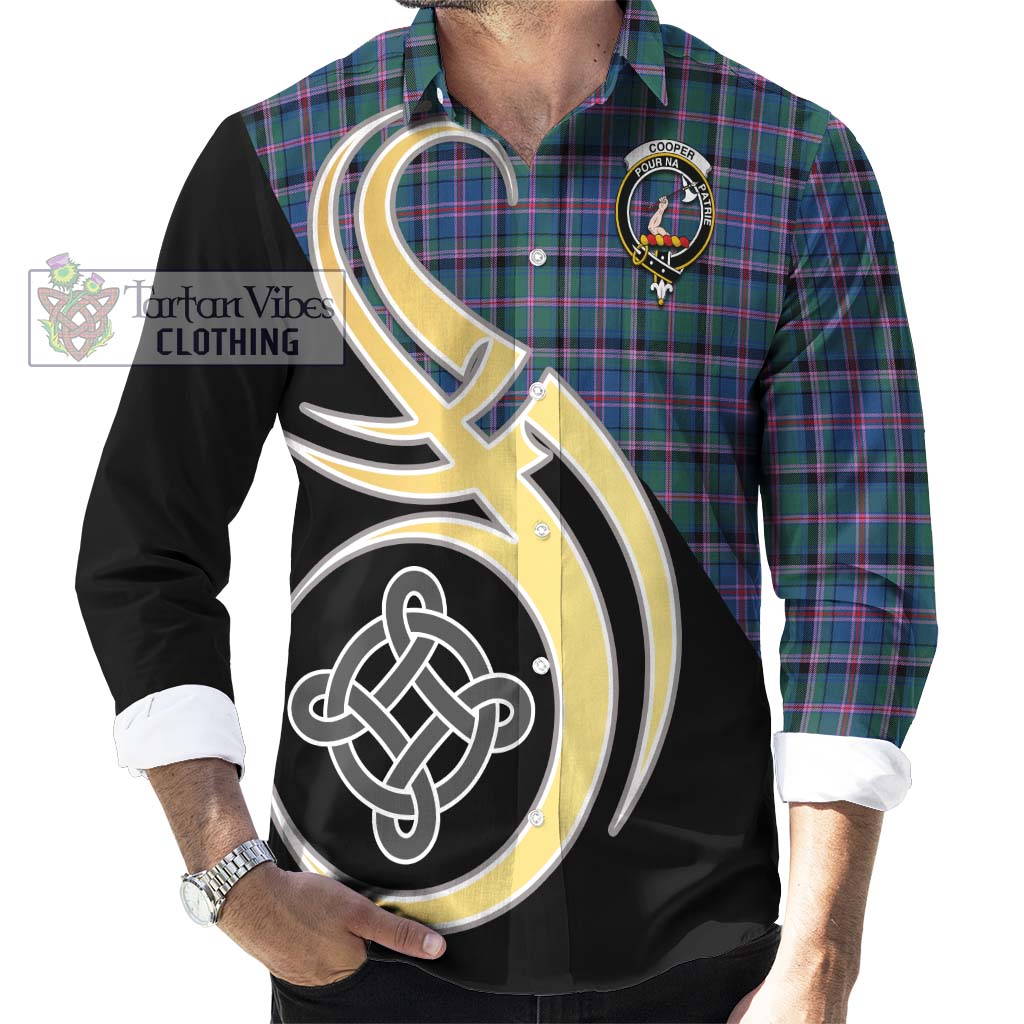 Cooper Tartan Long Sleeve Button Shirt with Family Crest and Celtic Symbol Style - Tartan Vibes Clothing