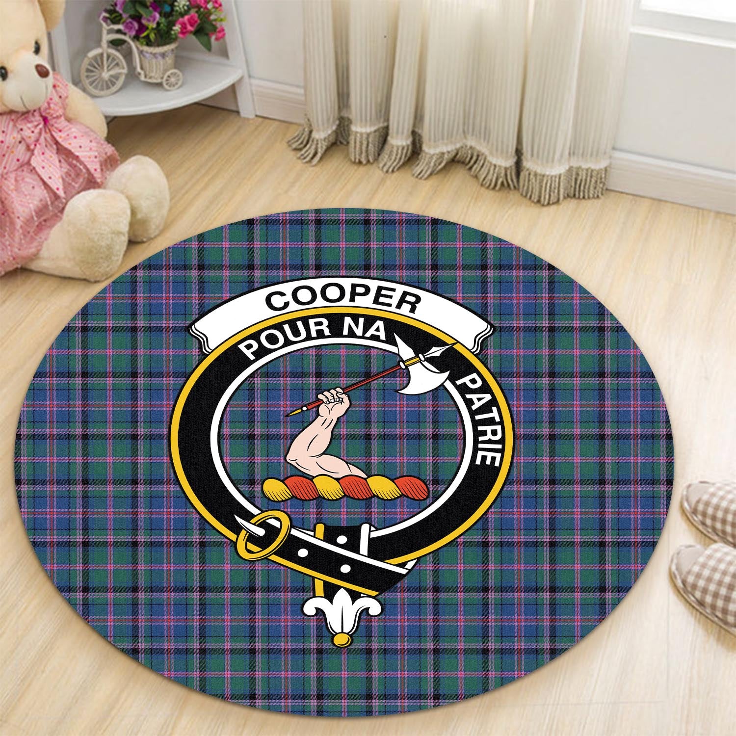 Cooper Tartan Round Rug with Family Crest - Tartanvibesclothing