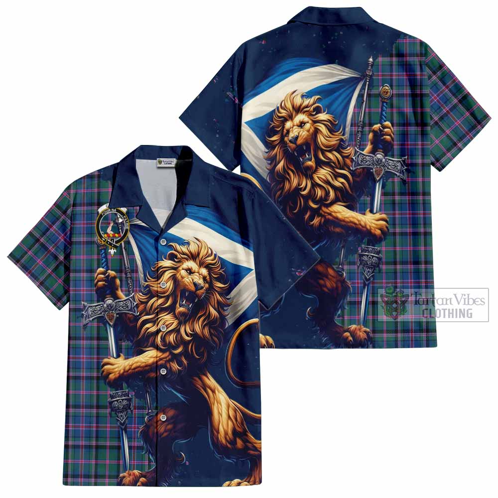 Tartan Vibes Clothing Cooper Tartan Family Crest Short Sleeve Button Shirt with Scottish Majestic Lion