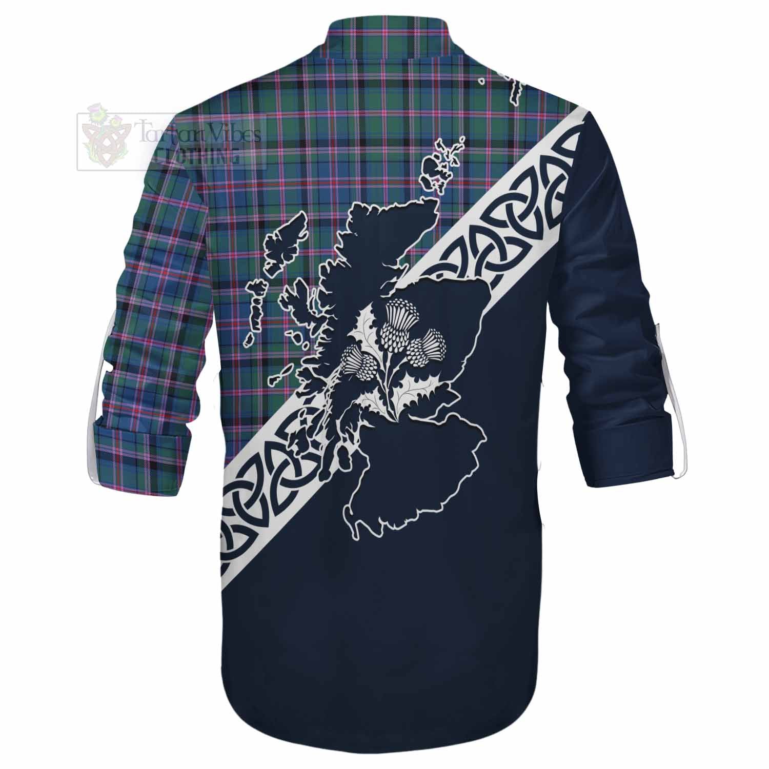 Tartan Vibes Clothing Cooper Tartan Ghillie Kilt Shirt Featuring Thistle and Scotland Map