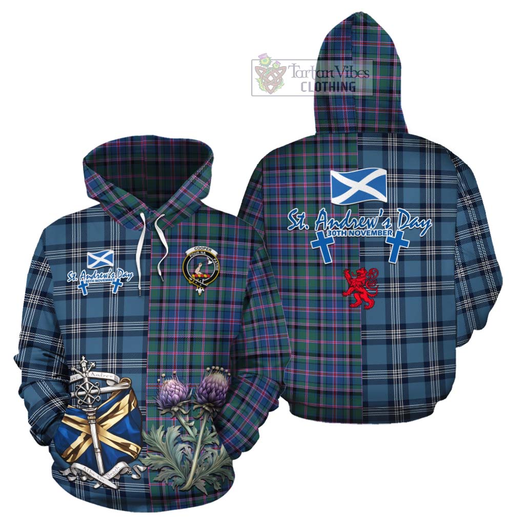 Tartan Vibes Clothing Cooper Tartan Cotton Hoodie Happy St. Andrew's Day Half Tartan Style