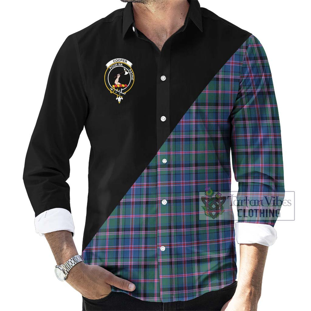 Cooper Tartan Long Sleeve Button Shirt with Family Crest and Military Logo Style - Tartanvibesclothing Shop