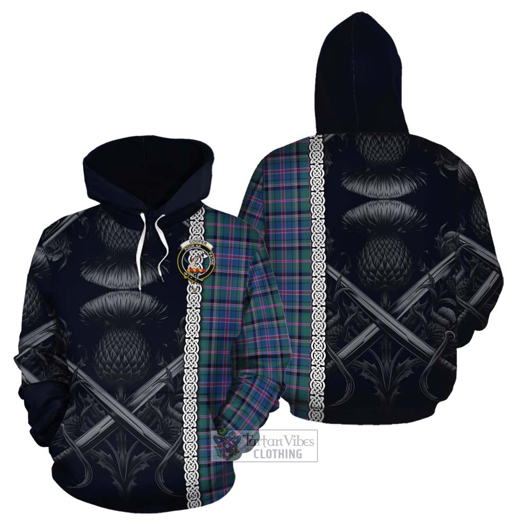 Tartan Vibes Clothing Cooper Tartan Cotton Hoodie with Family Crest Cross Sword Thistle Celtic Vibes