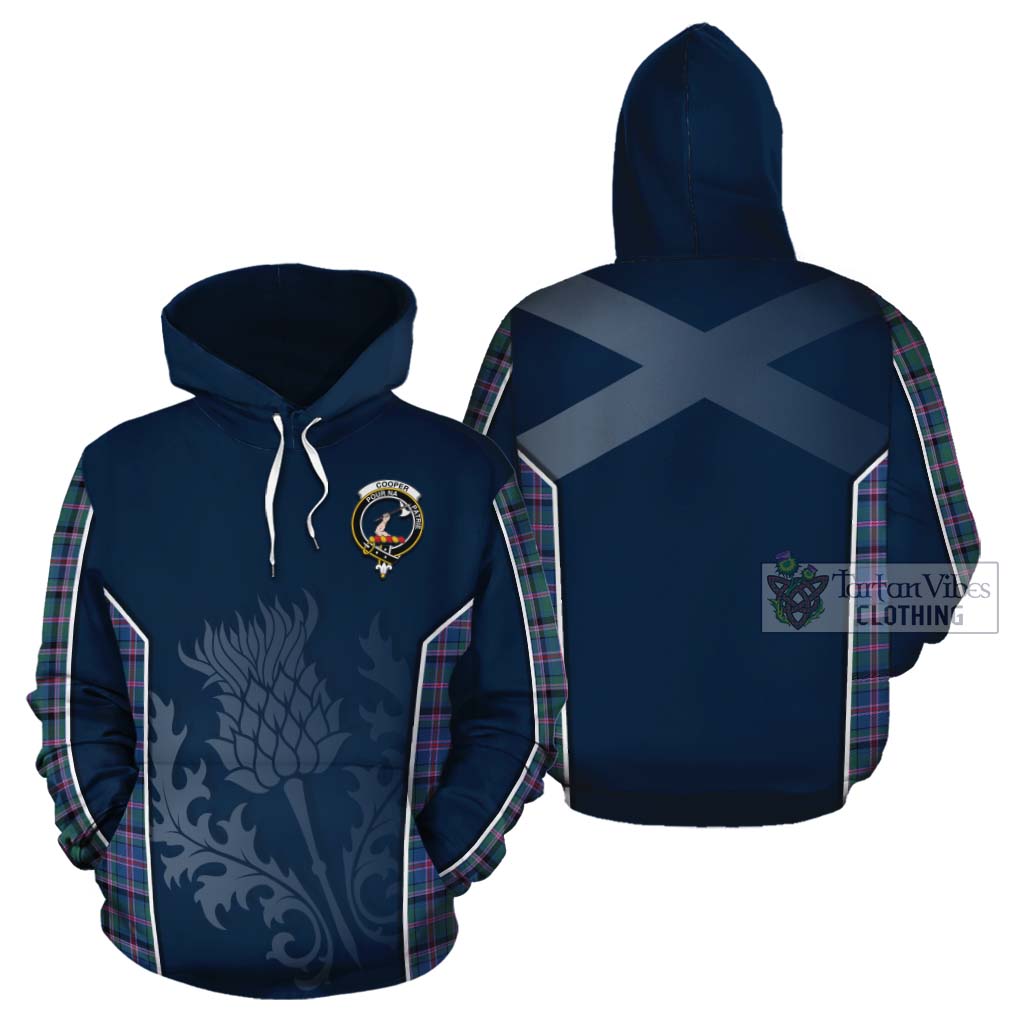 Tartan Vibes Clothing Cooper Tartan Cotton Hoodie with Family Crest and Scottish Thistle Vibes Sport Style