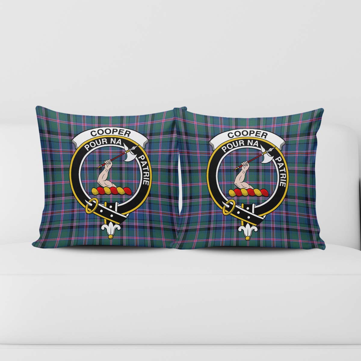 Cooper Tartan Pillow Cover with Family Crest - Tartanvibesclothing