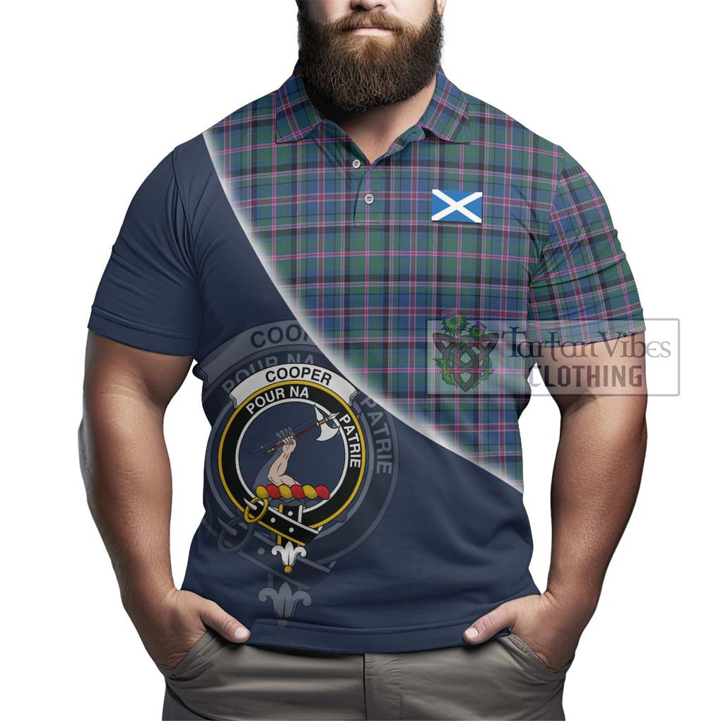 Cooper Tartan Polo Shirt with Personalised National Flag and Family Crest Half Style - Tartanvibesclothing Shop