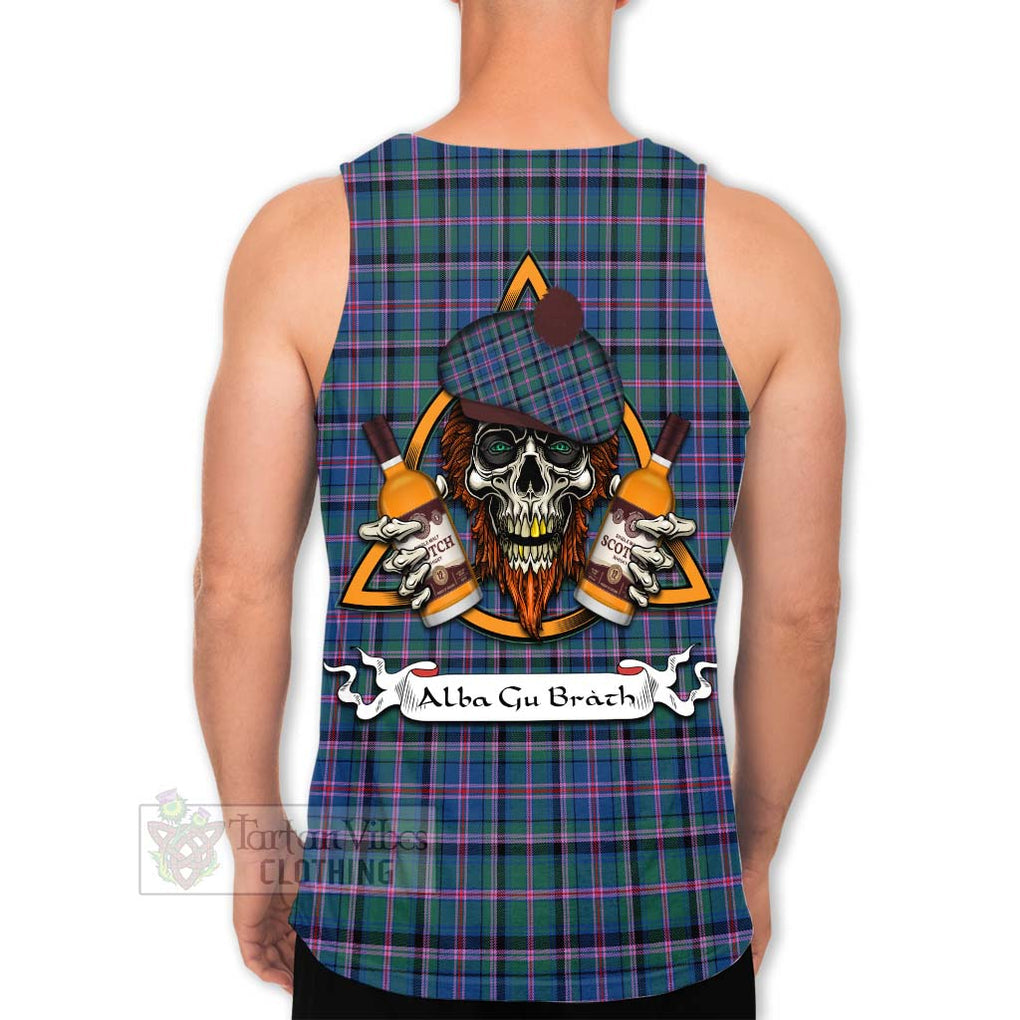 Tartan Vibes Clothing Cooper Tartan Men's Tank Top with Family Crest and Bearded Skull Holding Bottles of Whiskey