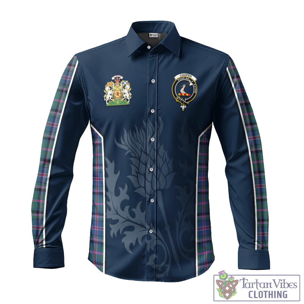 Tartan Vibes Clothing Cooper Tartan Long Sleeve Button Up Shirt with Family Crest and Scottish Thistle Vibes Sport Style