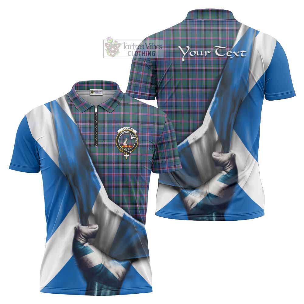 Tartan Vibes Clothing Cooper Tartan Zipper Polo Shirt with Family Crest Scotland Patriotic Style