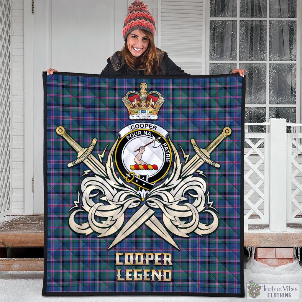 Tartan Vibes Clothing Cooper Tartan Quilt with Clan Crest and the Golden Sword of Courageous Legacy