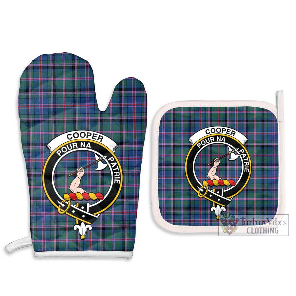 Cooper Tartan Combo Oven Mitt & Pot-Holder with Family Crest Combo 1 Oven Mitt & 2 Pot-Holder White - Tartan Vibes Clothing