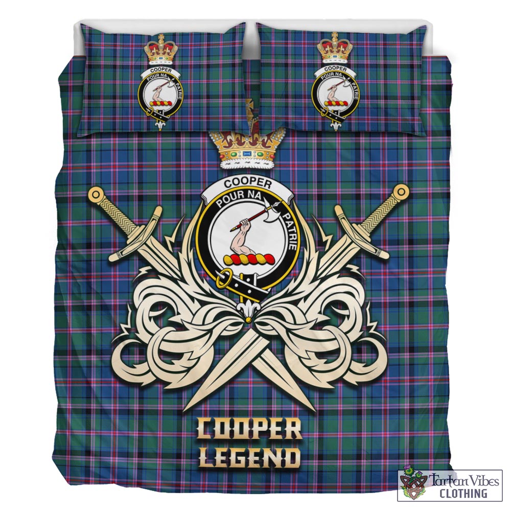 Tartan Vibes Clothing Cooper Tartan Bedding Set with Clan Crest and the Golden Sword of Courageous Legacy