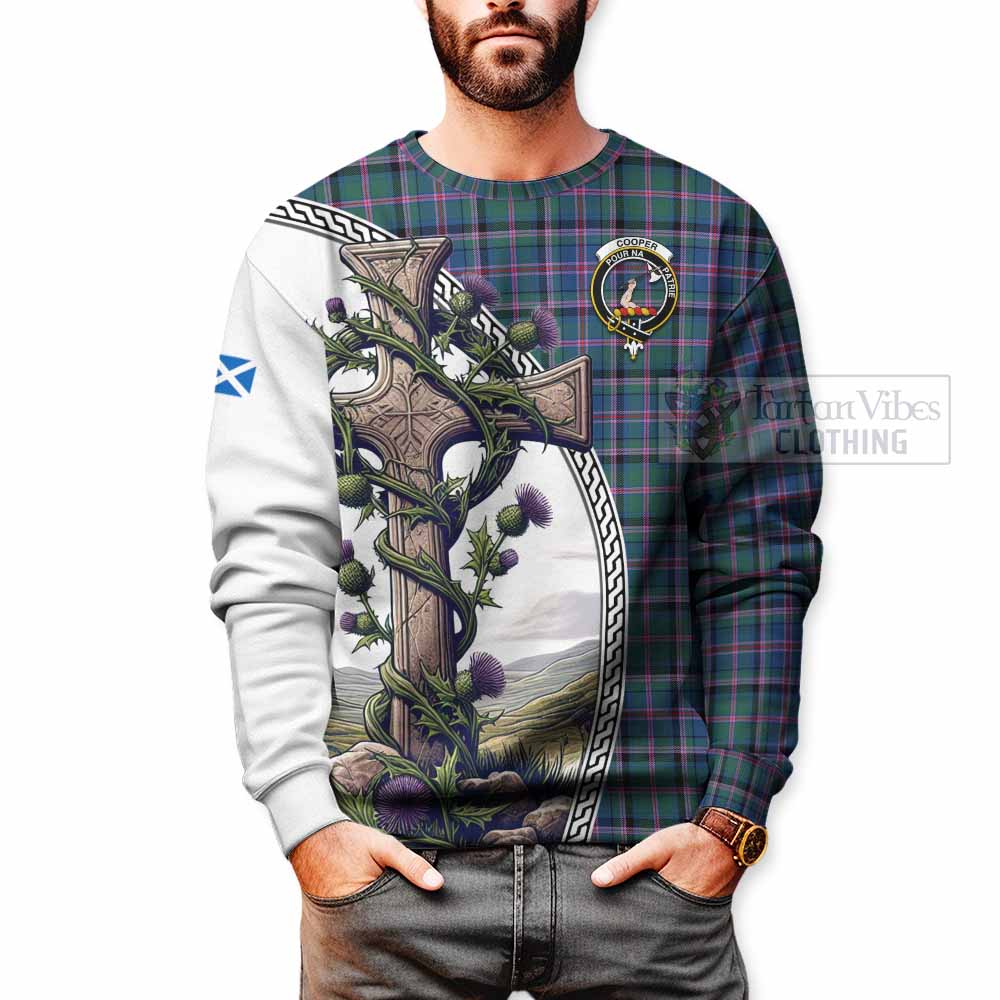 Tartan Vibes Clothing Cooper Tartan Sweatshirt with Family Crest and St. Andrew's Cross Accented by Thistle Vines