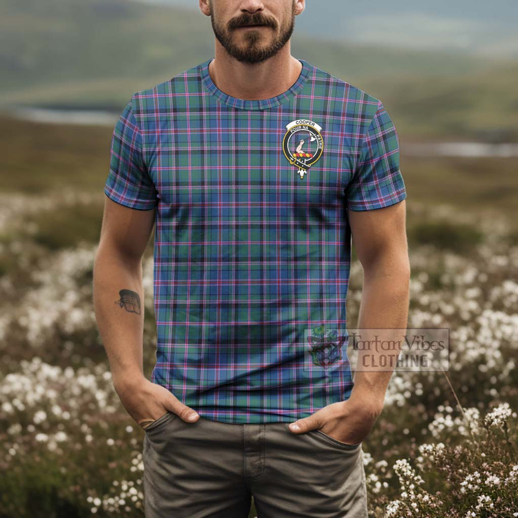 Tartan Vibes Clothing Cooper Tartan T-Shirt with Family Crest and Bearded Skull Holding Bottles of Whiskey