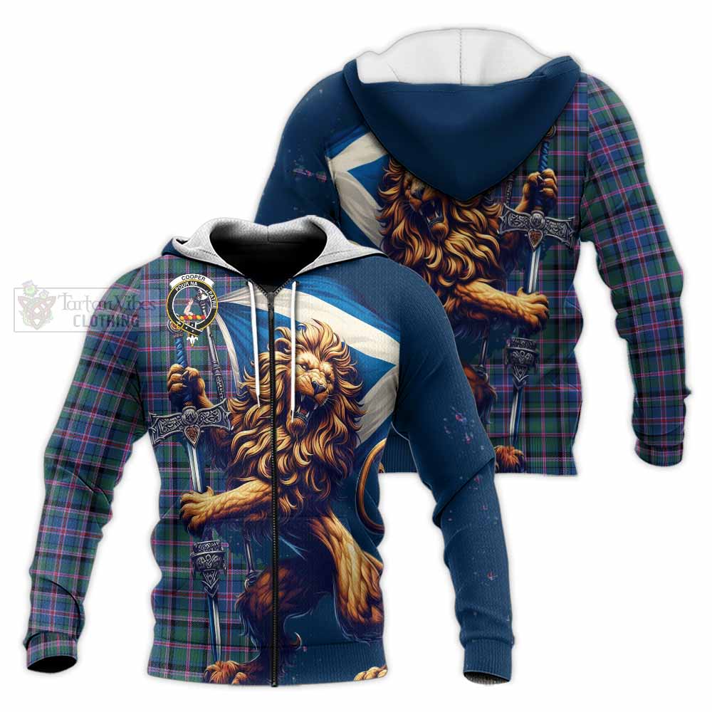 Tartan Vibes Clothing Cooper Tartan Family Crest Knitted Hoodie with Scottish Majestic Lion