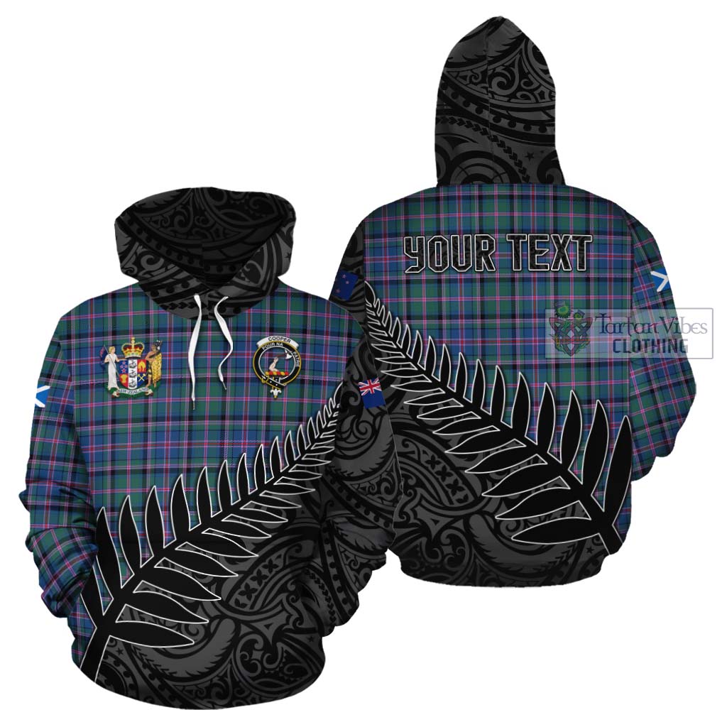 Tartan Vibes Clothing Cooper Crest Tartan Cotton Hoodie with New Zealand Silver Fern Half Style