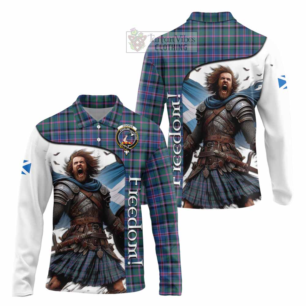 Tartan Vibes Clothing Cooper Crest Tartan Long Sleeve Polo Shirt Inspired by the Freedom of Scottish Warrior