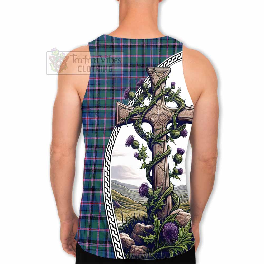 Tartan Vibes Clothing Cooper Tartan Men's Tank Top with Family Crest and St. Andrew's Cross Accented by Thistle Vines