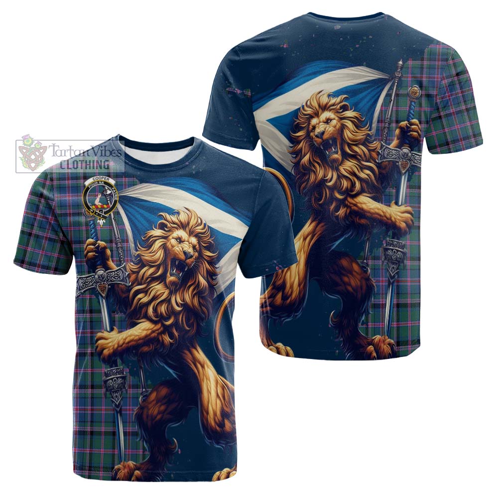 Tartan Vibes Clothing Cooper Tartan Family Crest Cotton T-shirt with Scottish Majestic Lion