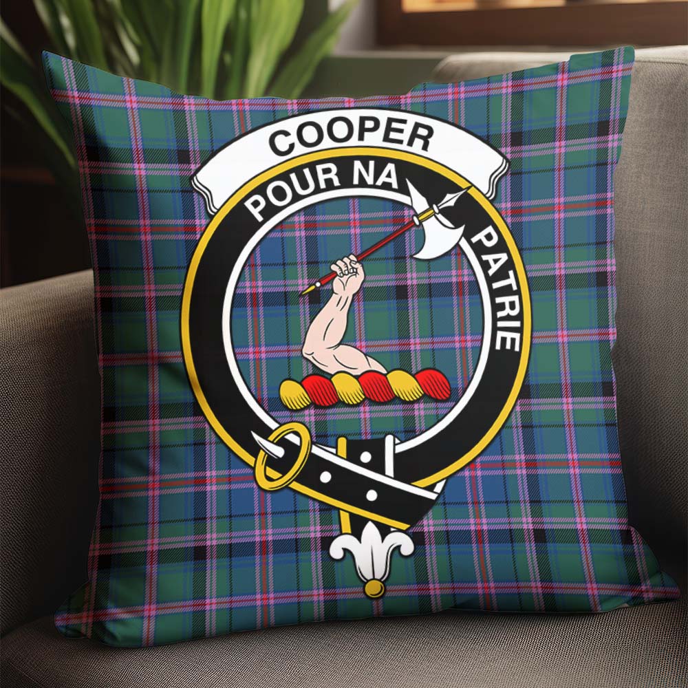 Cooper Tartan Pillow Cover with Family Crest - Tartanvibesclothing