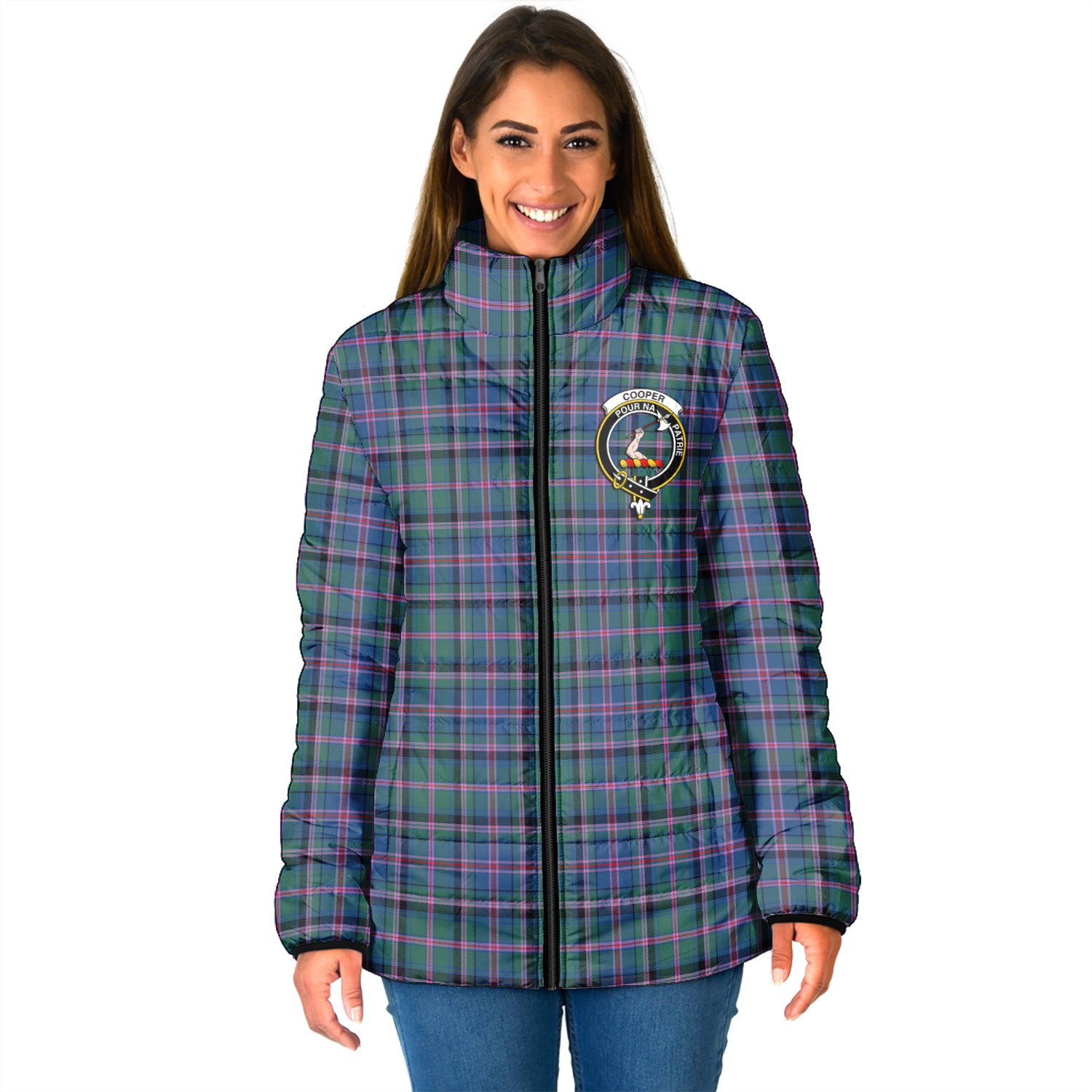 Cooper Tartan Padded Jacket with Family Crest - Tartan Vibes Clothing