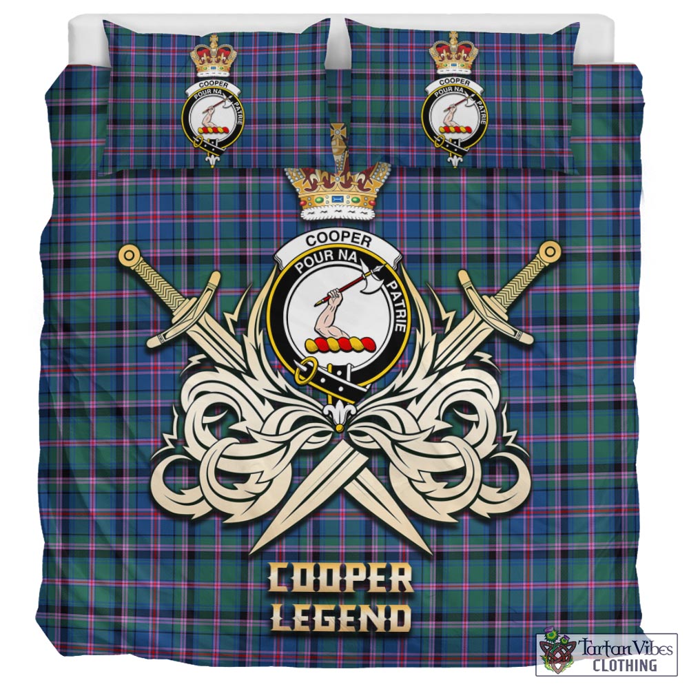 Tartan Vibes Clothing Cooper Tartan Bedding Set with Clan Crest and the Golden Sword of Courageous Legacy