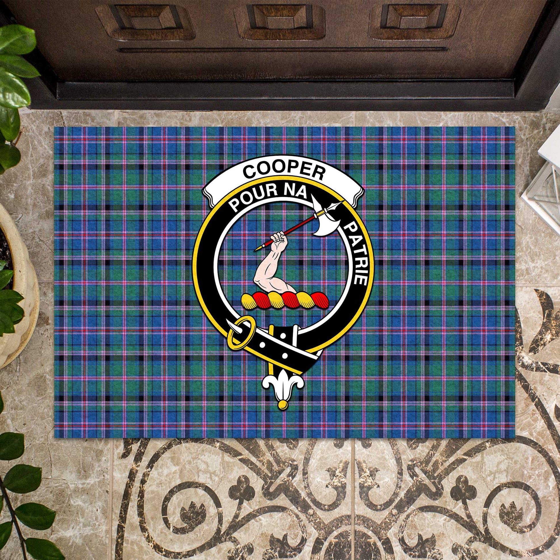 Cooper Tartan Door Mat with Family Crest - Tartanvibesclothing