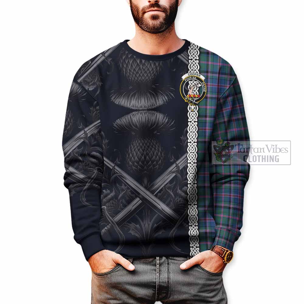 Tartan Vibes Clothing Cooper Tartan Sweatshirt with Family Crest Cross Sword Thistle Celtic Vibes