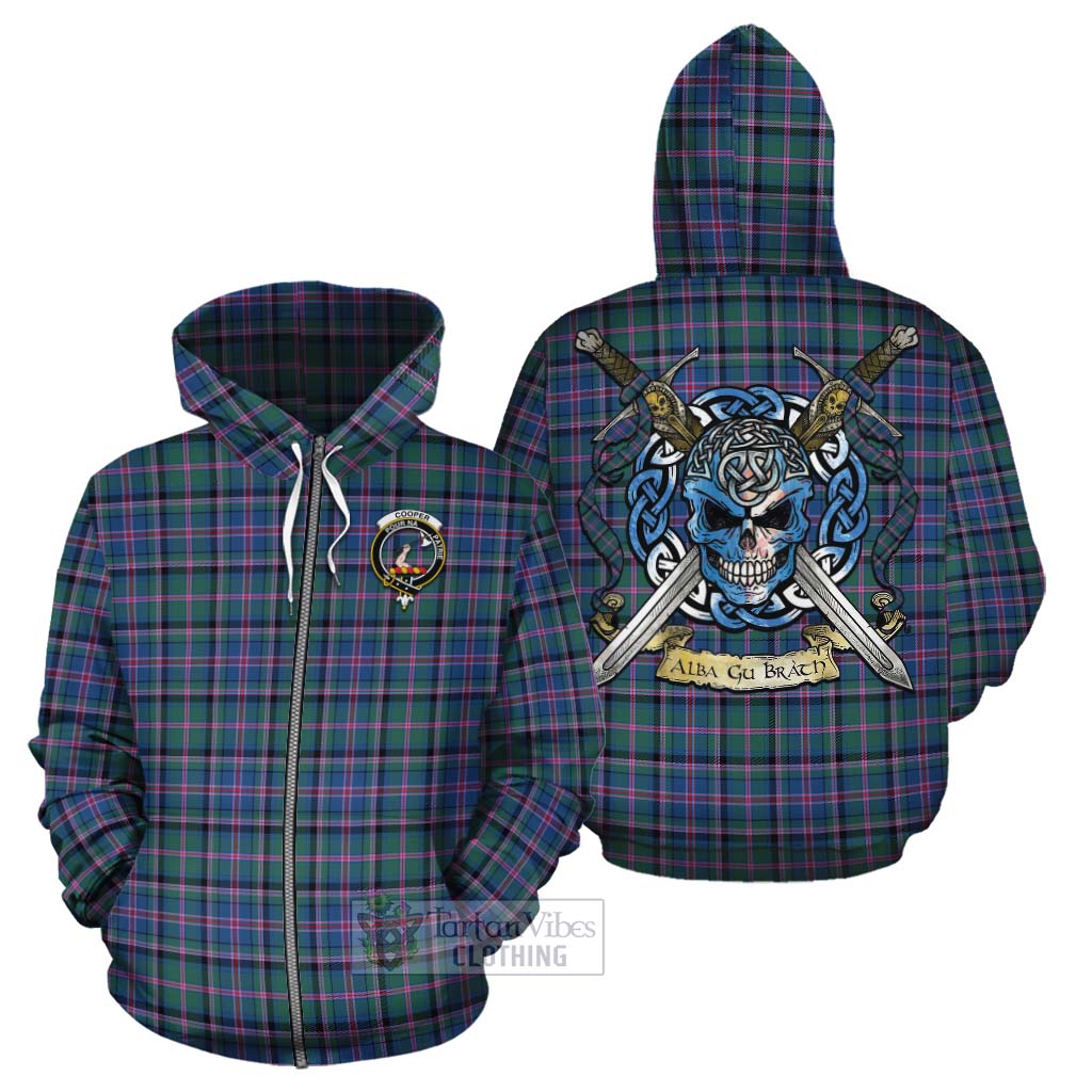 Tartan Vibes Clothing Cooper Tartan Cotton Hoodie with Family Crest Celtic Skull Style