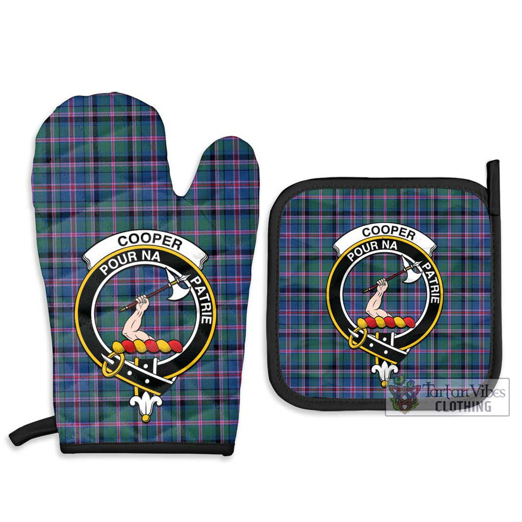 Cooper Tartan Combo Oven Mitt & Pot-Holder with Family Crest Combo 1 Oven Mitt & 2 Pot-Holder Black - Tartan Vibes Clothing