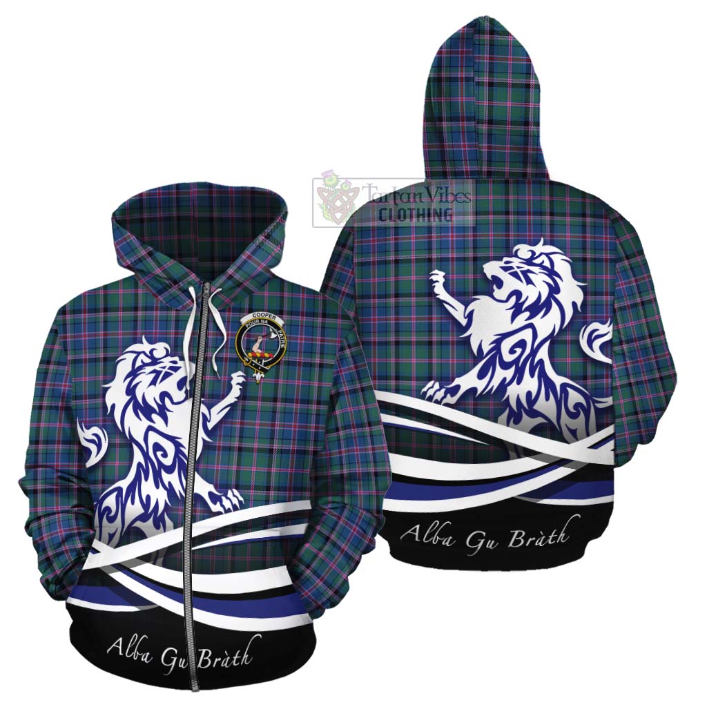 Tartan Vibes Clothing Cooper Tartan Cotton Hoodie with Alba Gu Brath Regal Lion Emblem