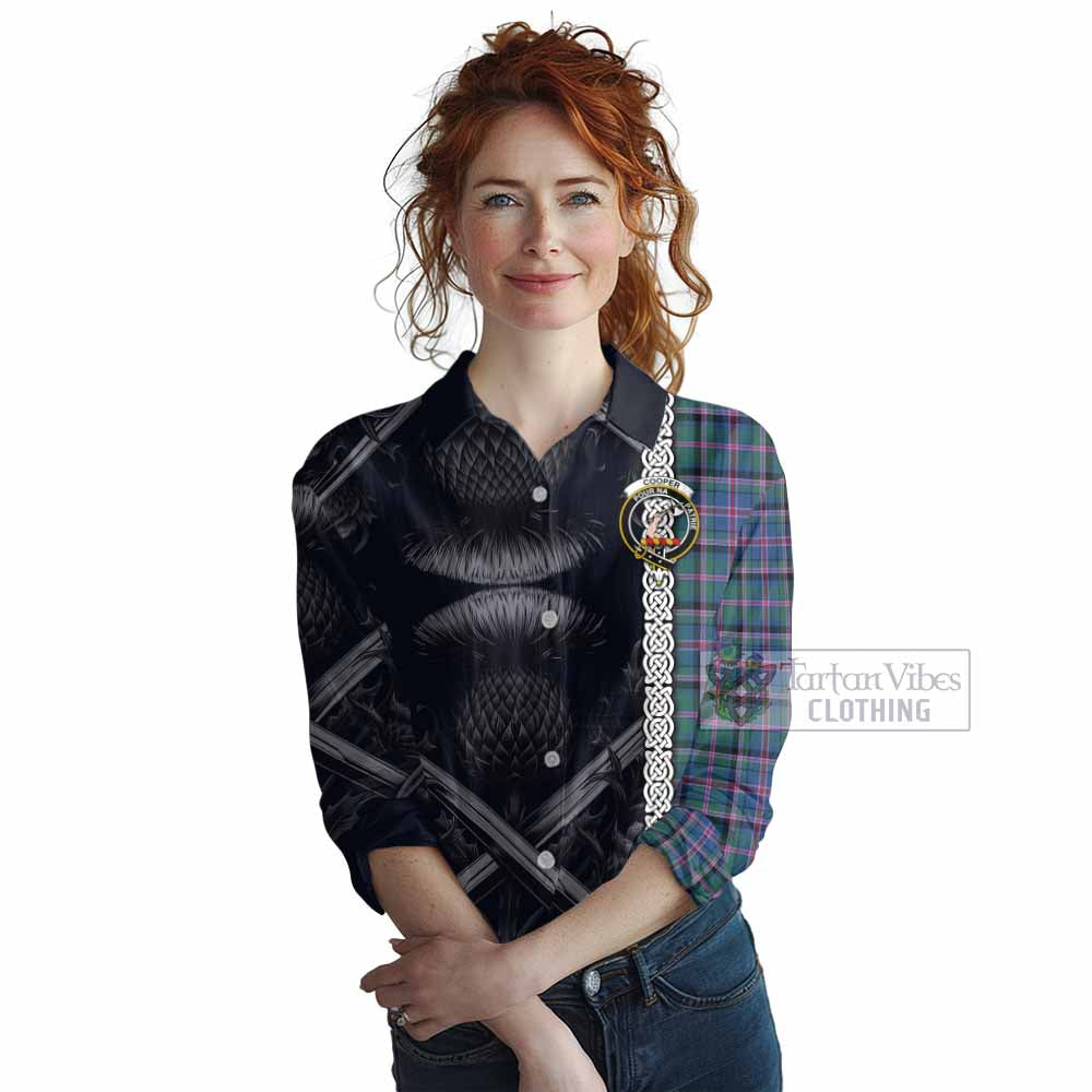 Tartan Vibes Clothing Cooper Tartan Women's Casual Shirt with Family Crest Cross Sword Thistle Celtic Vibes