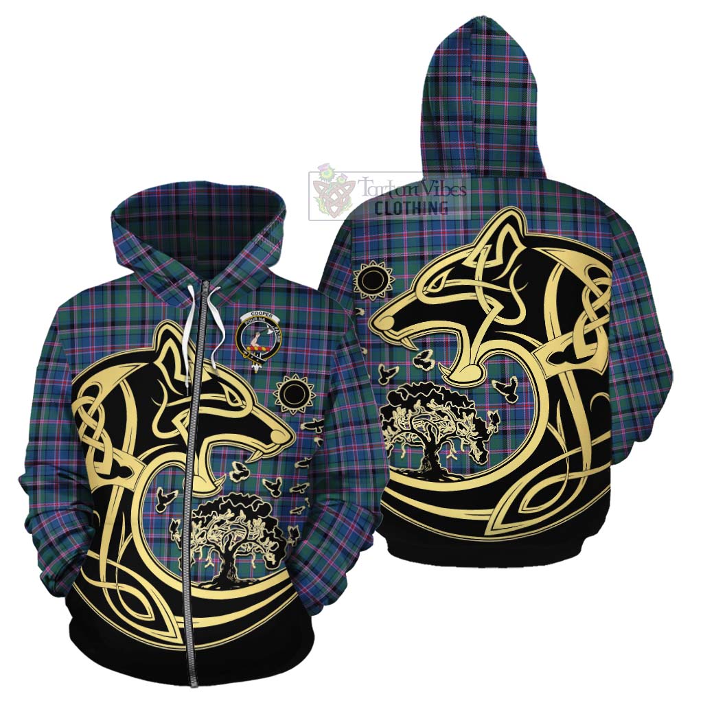 Tartan Vibes Clothing Cooper Tartan Cotton Hoodie with Family Crest Celtic Wolf Style