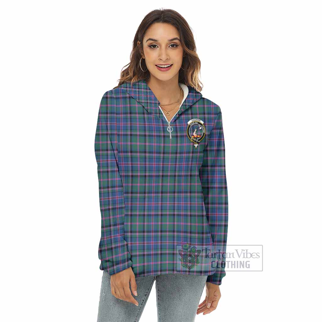 Tartan Vibes Clothing Cooper Tartan Crest Women's Borg  Half Zip Fleece Hoodie