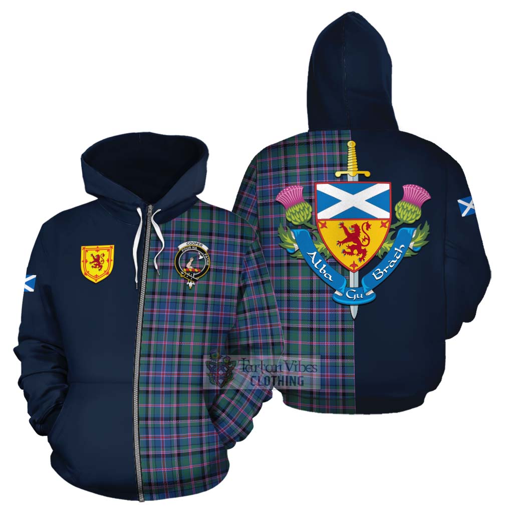 Tartan Vibes Clothing Cooper Tartan Cotton Hoodie Alba with Scottish Lion Royal Arm Half Style