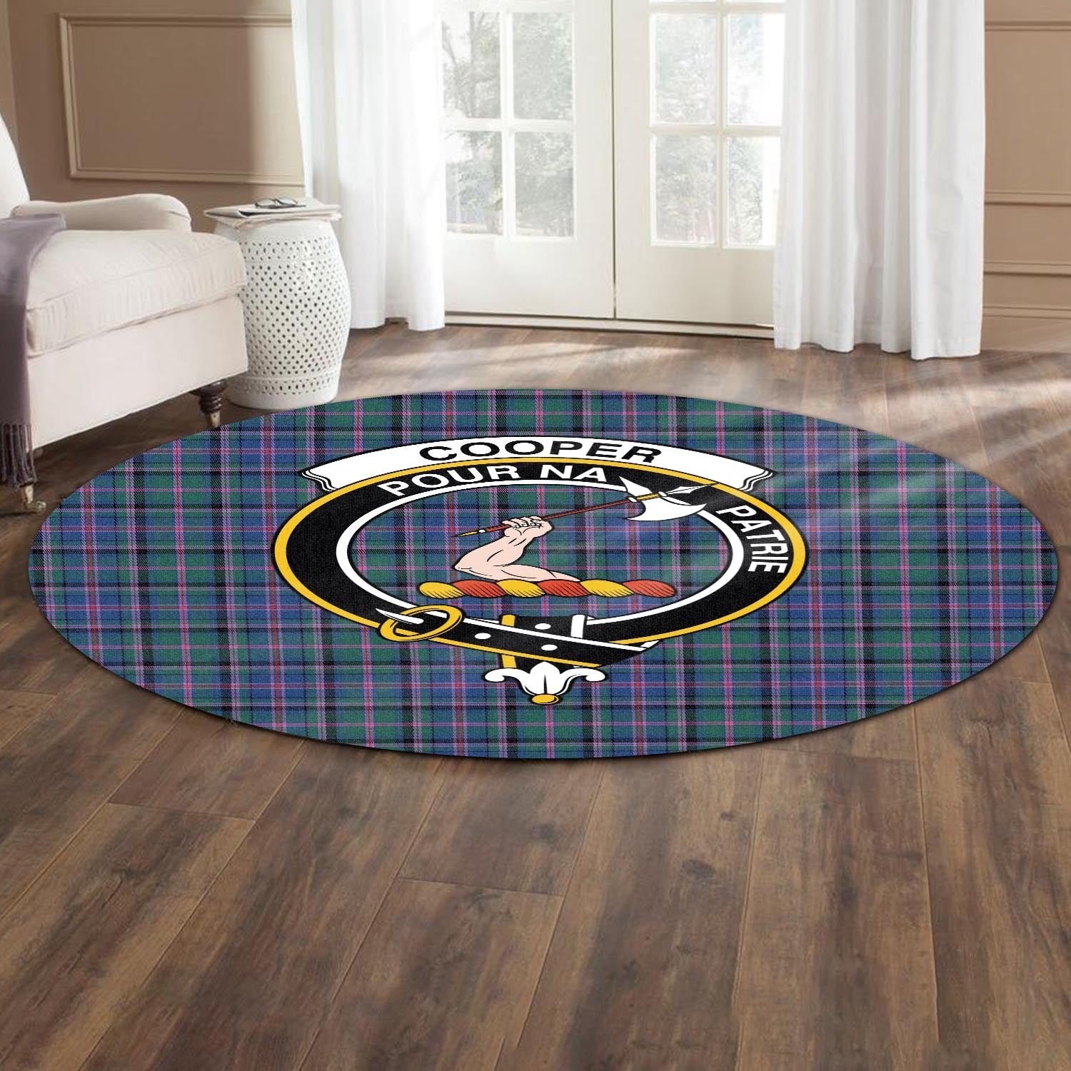 Cooper Tartan Round Rug with Family Crest - Tartanvibesclothing