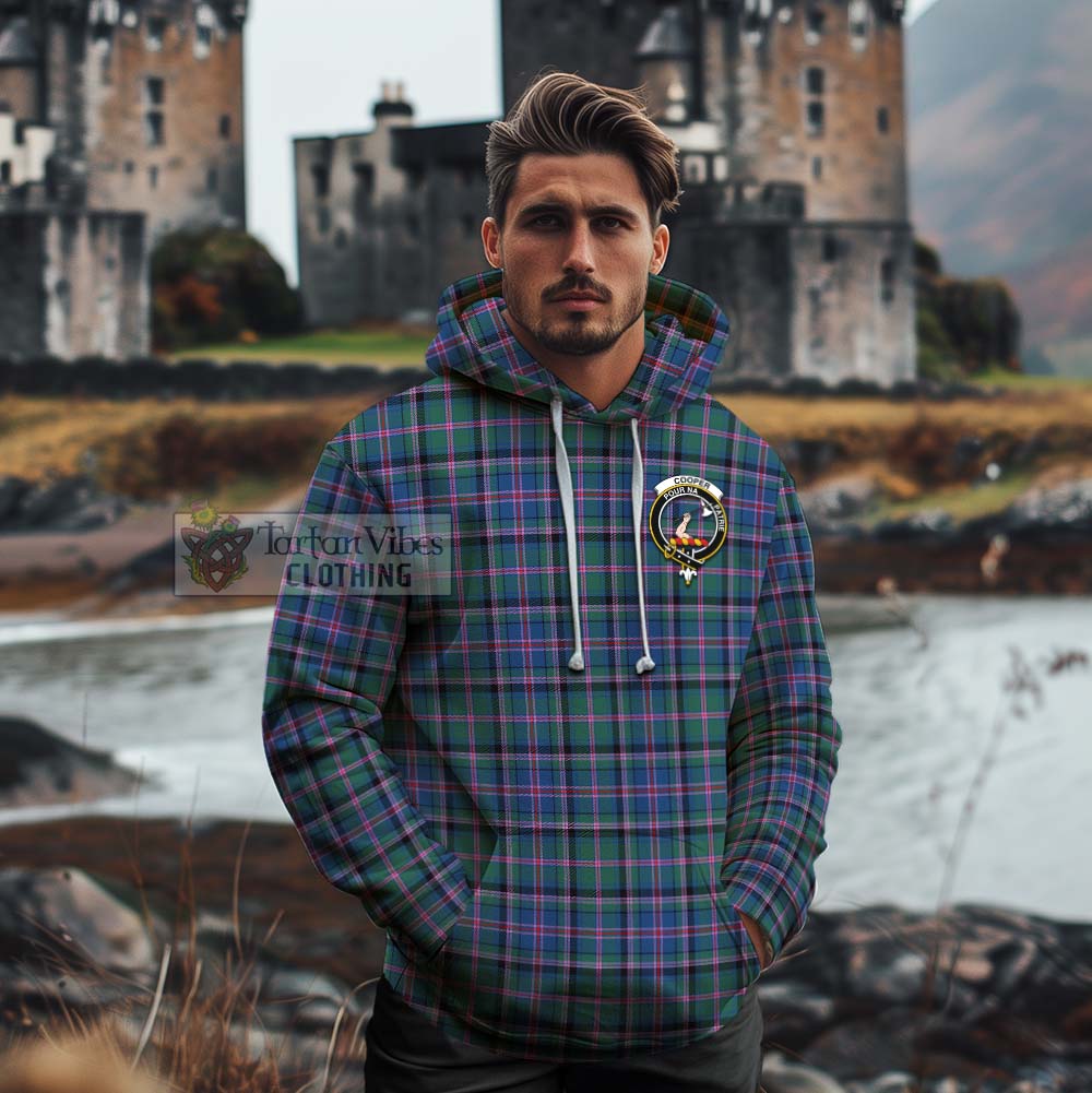 Tartan Vibes Clothing Cooper Tartan Cotton Hoodie with Family Crest Celtic Skull Style