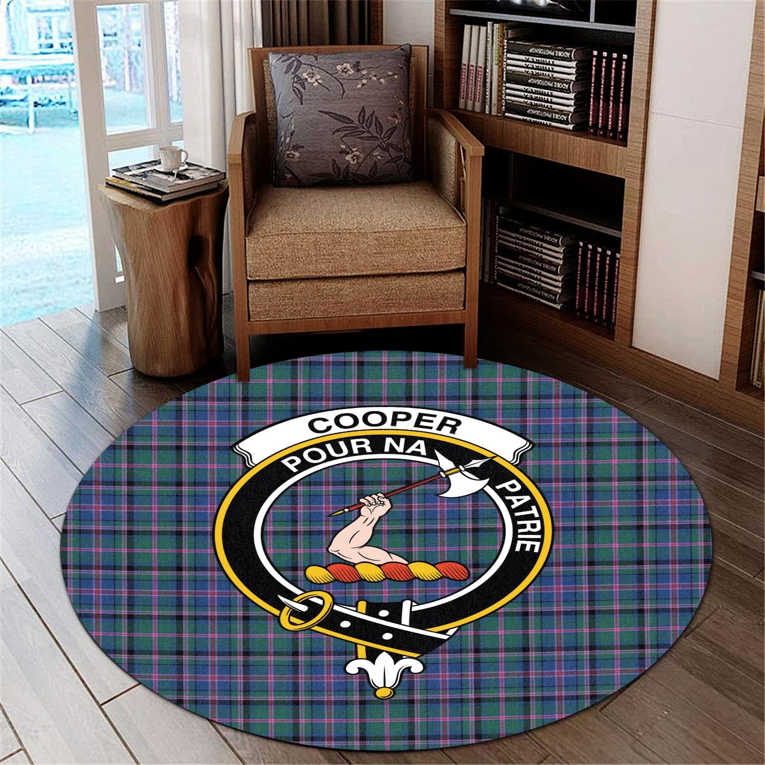 Cooper Tartan Round Rug with Family Crest - Tartanvibesclothing