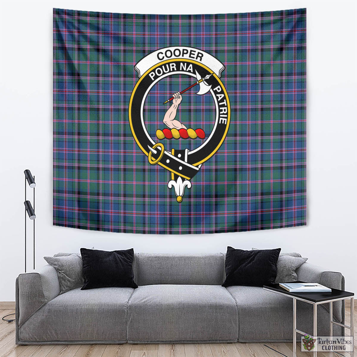 Tartan Vibes Clothing Cooper Tartan Tapestry Wall Hanging and Home Decor for Room with Family Crest